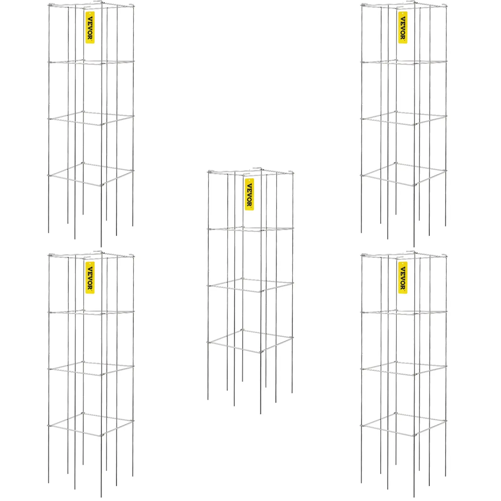 【DealsForYouDays】VEVOR Tomato Cages, 11.8x 11.8x 46.1, 5 Packs Square Plant Support Cages, Silver PVC-Coated Steel Tomato Towers for Climbing Vegetables, Plants, Flowers, Fruits