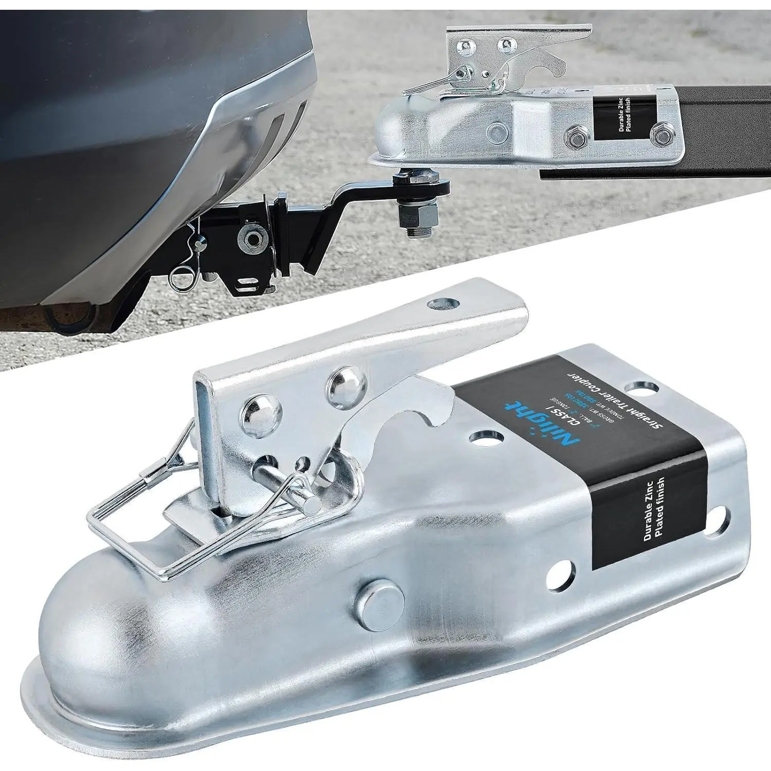 Nlilght Straight Trailer Coupler with Security Latch&Chain for 1-7/8 Inch Hitch Ball, 3-Inch Channel,2000 LBS,Heavy Duty Trailler Tongue Coupler for Station Wagon, Truck, Bolted & Welded Installation