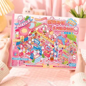 Kawaii Sakura Convenience Store Miniature Scene Sticker Book with Tweezer Set - Yilan Cute Pet Boutique Design for Scrapbooking, DIY Crafts - Adult Stress Relief Gift by summerwins,summerwins