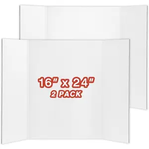 Mini Size Trifold Poster Board, 16" x 24", Small Corrugated Project Boards, White, 2 Pack