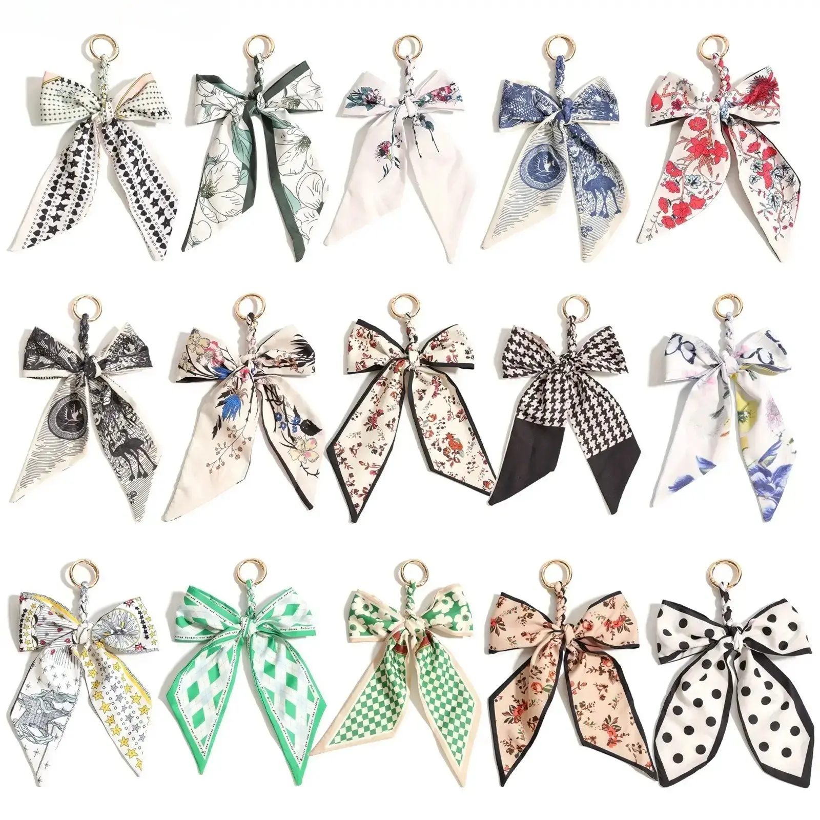 Coquette Bow Silk Scarf Keychain for Women, Handmade Woven Bowknot Bag Charm, Elegant Versatile Fashion Accessory Perfect For Purse Decoration, Backpack Ornament And Everyday OOTD