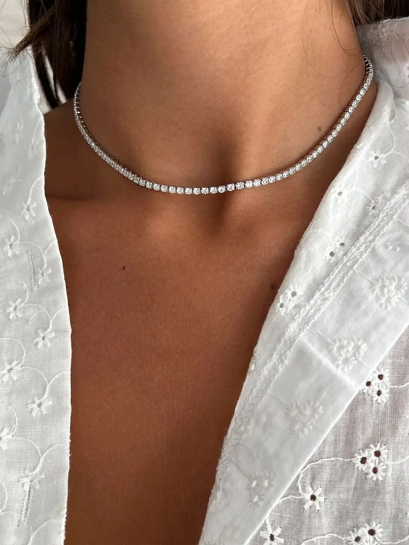 Women's Fashion Bling Copper Zircon Necklace, Short Choker Pendant, Casual Style, All Seasons Accessory, Perfect Gift, Pendant Necklaces