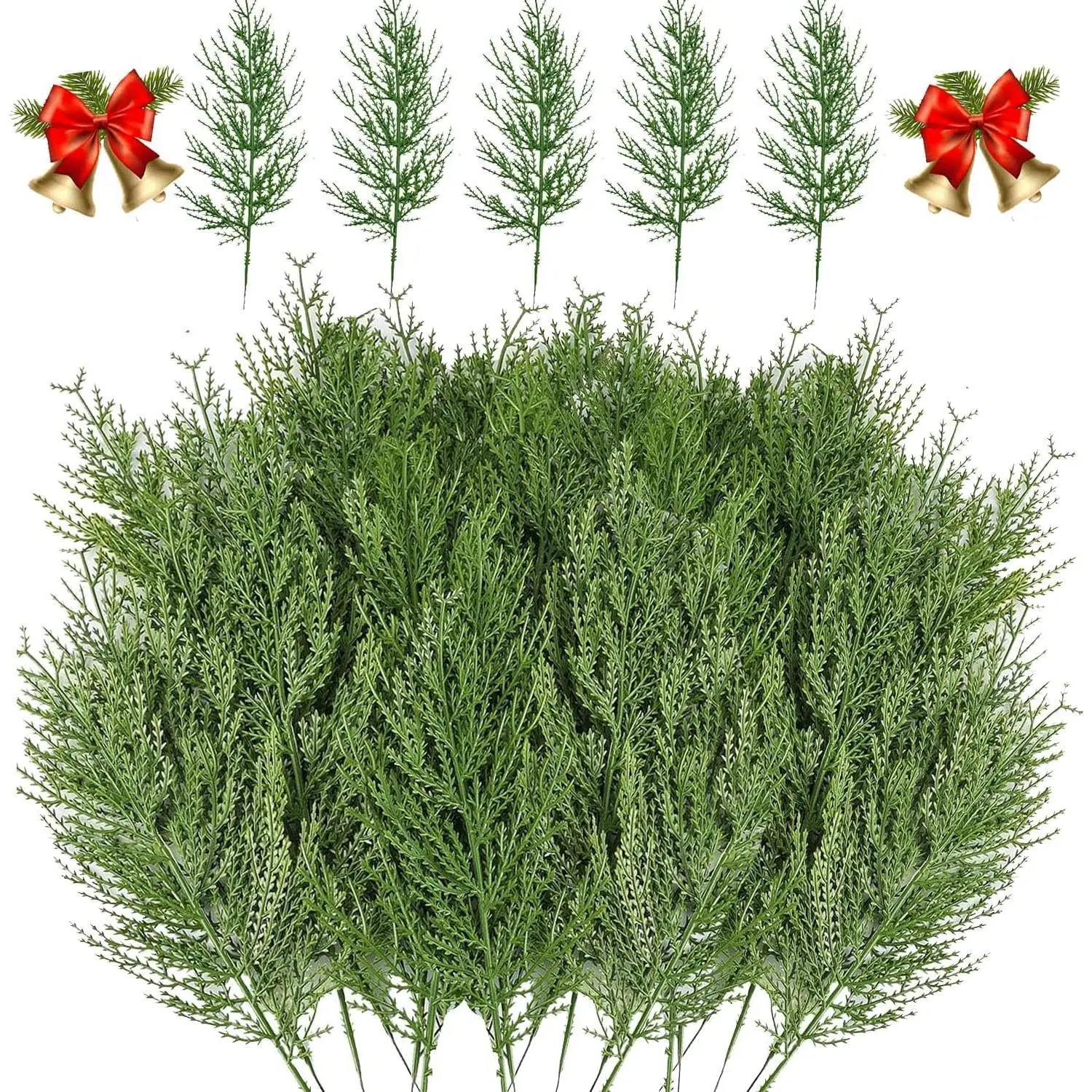 Artificial Christmas Green Pine  Branches Twigs Stems Picks Stems  Greenery Picks for DIY Wreath Christmas Tree Crafts Wedding Decorations (30, 12.6inch)