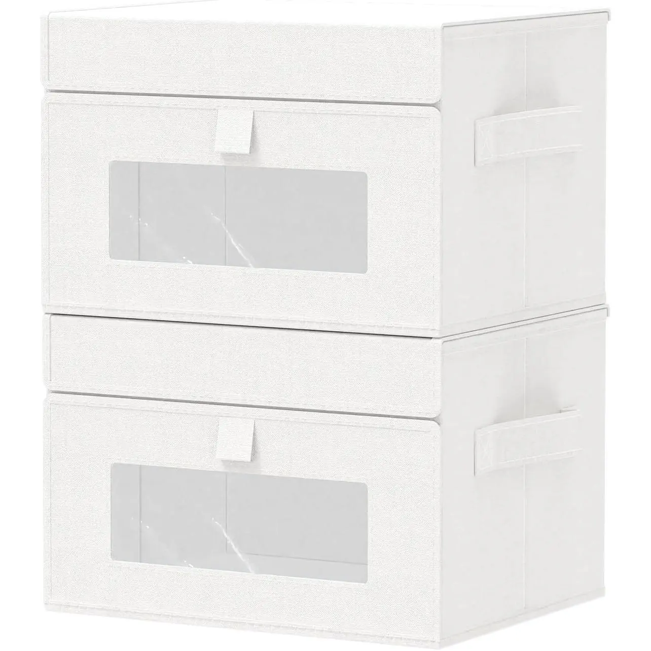 Storage Bins with , Cube Organizer Basket with Window, Closet Boxes with Carrying 2 Handles and Sturdy PP Support Plate, 2 Pack, White, 10.2 x 7.9 x 6.7 In, XSNY17WS-2