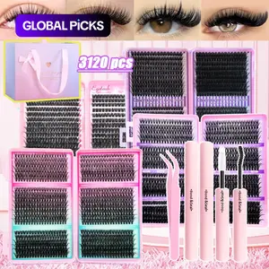 800/740/200pcs Eyelash Extension Kit, Fluffy Lash Extension Set with Lash Bond & Seal, Lash Tweezers and Thick Lash Clusters, Wispy Individual D-Curl Lashes with Eyelash Glue & Tweezers (30D/40D/50D/60D/80D/100D Mixed, 9-16mm)