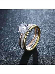 2 Carat Moissanite Diamond Ring Personalized Three Interlocking Circles Six Prong Setting 18k Gold Plated Classic Fashion Exquisite Elegant Temperament Engagement Wedding Fine Jewelry