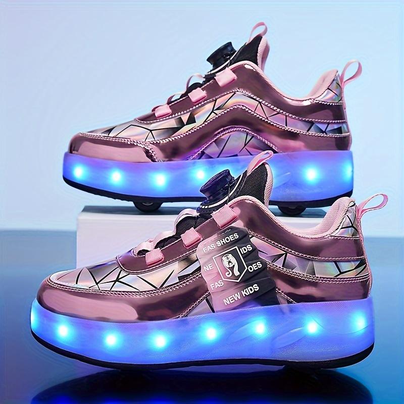 (New)Unisex Kid's Fashion LED Light Up Roller Shoes With Rotating, Comfy Detachable Wheel Skate Sneakers Boy's & Girl's Teen Outdoor