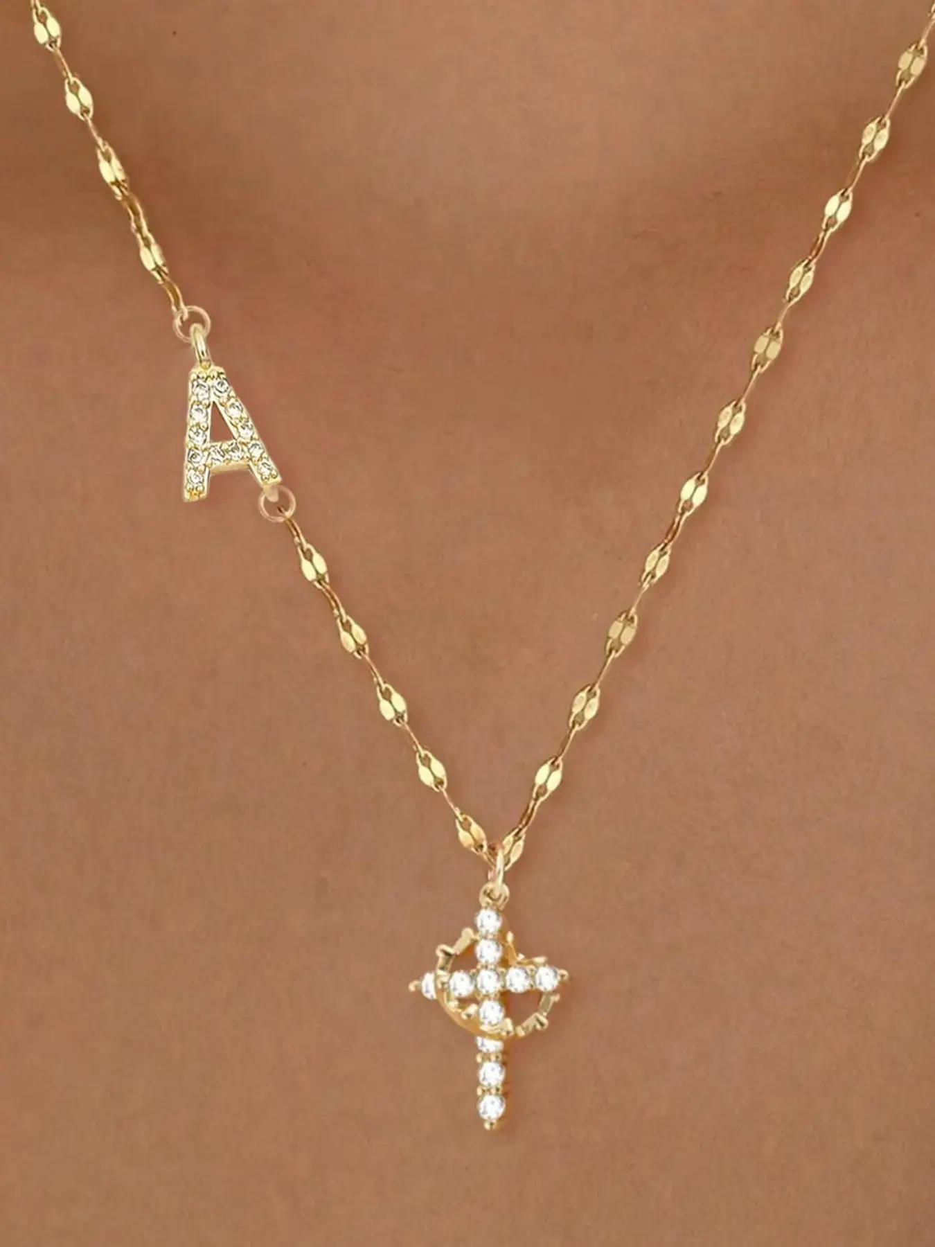 ✨ Your name, your story! Dainty initial A + cross necklace, made just for you 💫 #initialnecklace #personalizedjewelry #goldnecklace