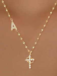 ✨ Your name, your story! Dainty initial A + cross necklace, made just for you 💫 #initialnecklace #personalizedjewelry #goldnecklace
