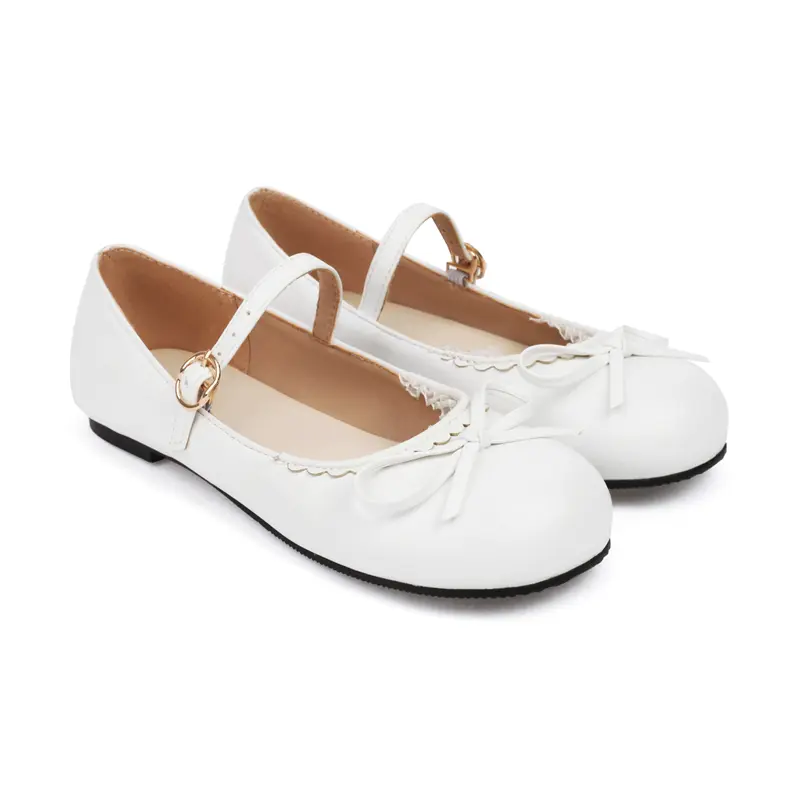Spring Autumn Pink White Mary Janes Flat Shoes Woman Round Toe Buckle Strap Lolita Girls Student Ballet Flats Plus Size 43 44 45