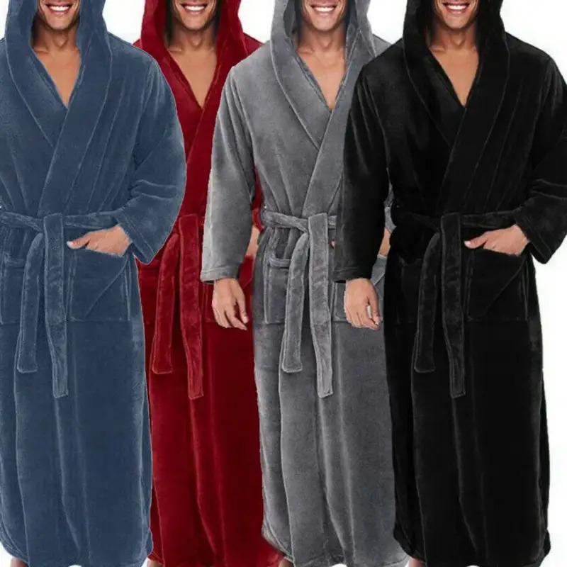 Oversize Men Bath Robe Winter Long Flannel Bathrobe Fleece Kimono Night Cozy Sleepwear Male Home Clothes Gown Sleepwear Loungewear Menswear