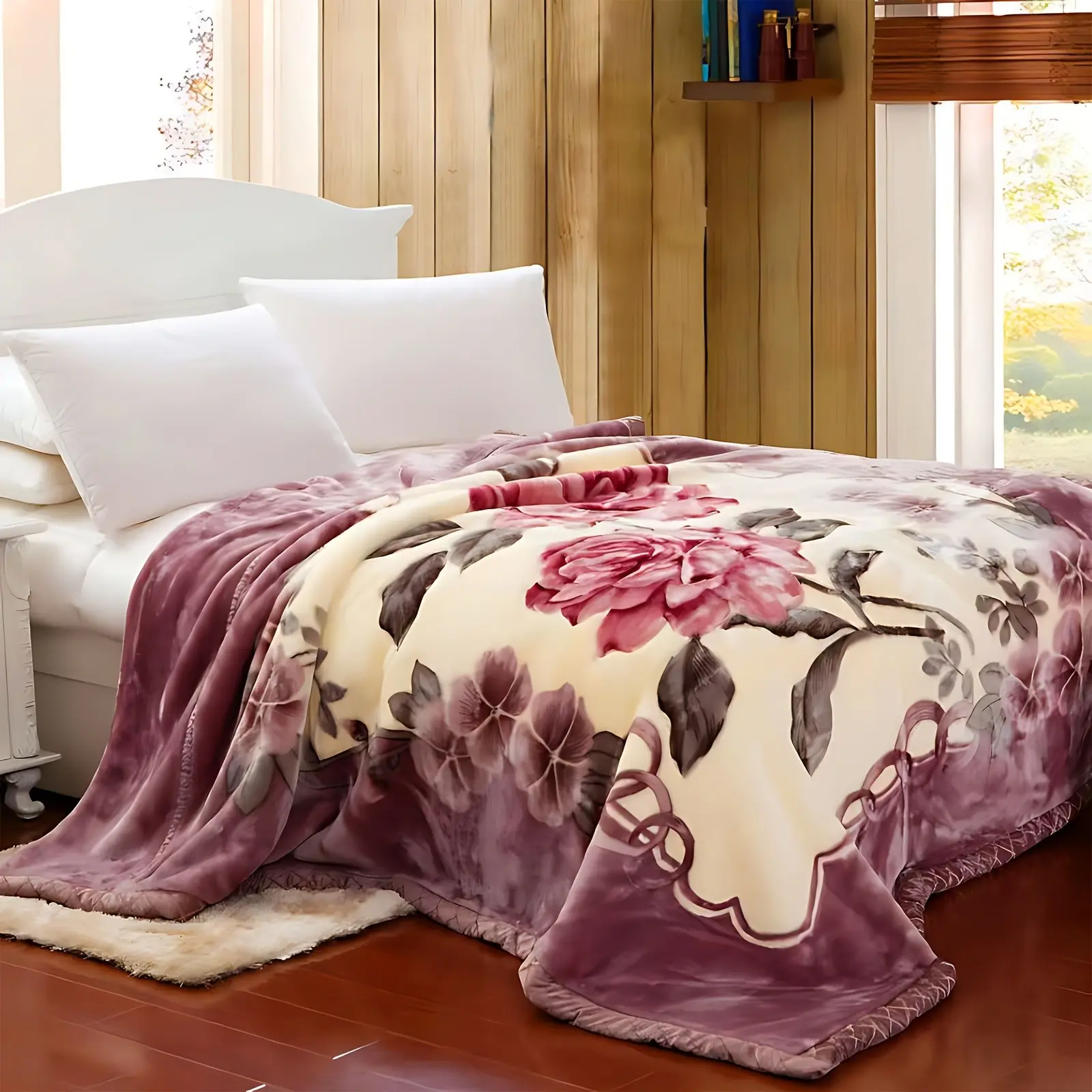2 Ply Reversible Fleece Blanket 4.4/6.6/7.7lbs Raschel Soft Plush Warm Blanket Korean Style Bedding Blanket for Autumn Winter