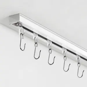 Ceiling Curtain Track with Roller Hooks, 6ft - 9ft Ceiling Mounted Rail Set for Room Divider, White