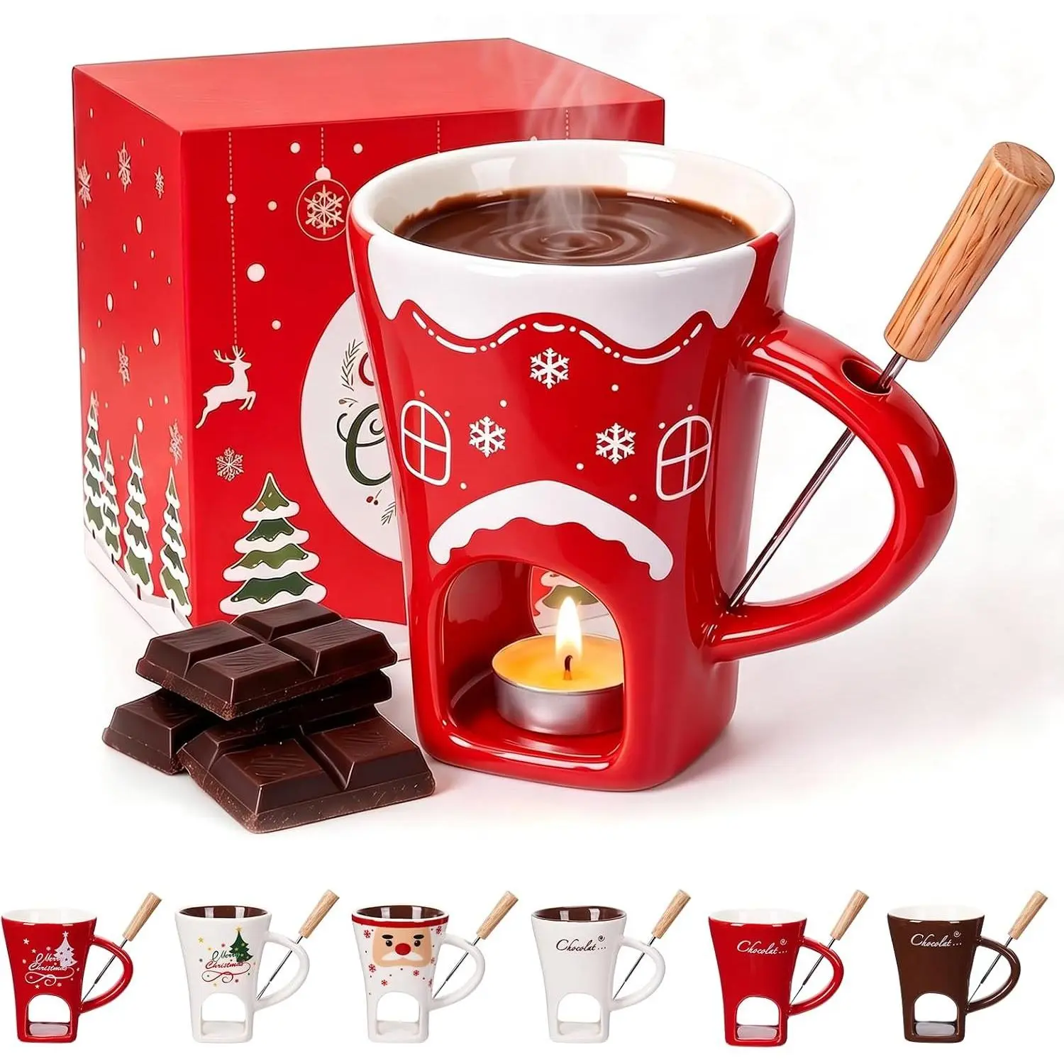 Chocolate Melting Cup with Forks, 130ml Ceramic Fondue Mug for Cheese & Chocolate Dipping, Perfect Fondue Pot Set for Birthday Date Night Wedding Gifts