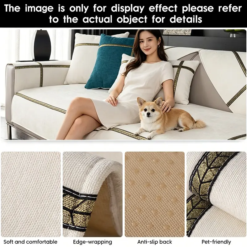 1pc Sofa Cushion Chenille Pad, Pet-Friendly Non-Slip Decor, Polyester Material, Suitable for Chaise Longue, Reusable