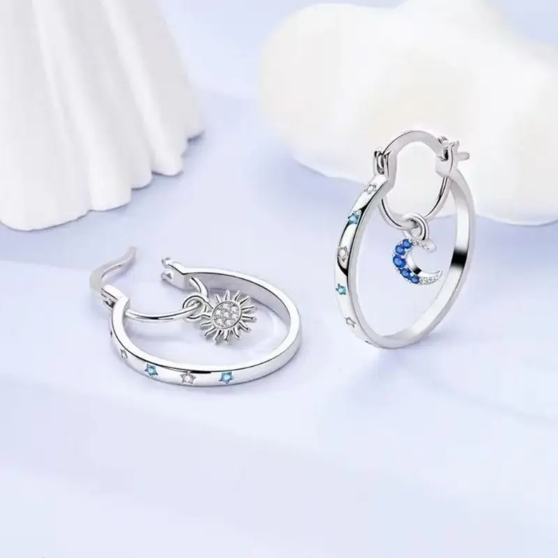 Dainty Celestial Hoop Earrings for Women, Star Moon Double-Layer Plated Jewelry, Comfortable Secure Fit for Dates, Valentine Anniversary Gift