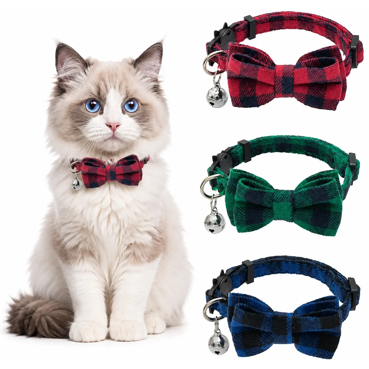 2026 New 3 Pack Classic Plaid Bow Tie Cat Collar Set with Breakaway Safety Buckle, Adjustable Soft Kitten Collar with Bell, Fashionable Kitty Necklace for Daily Wear, Holiday Dress Up, Cute Pet Accessory Gift homedecor