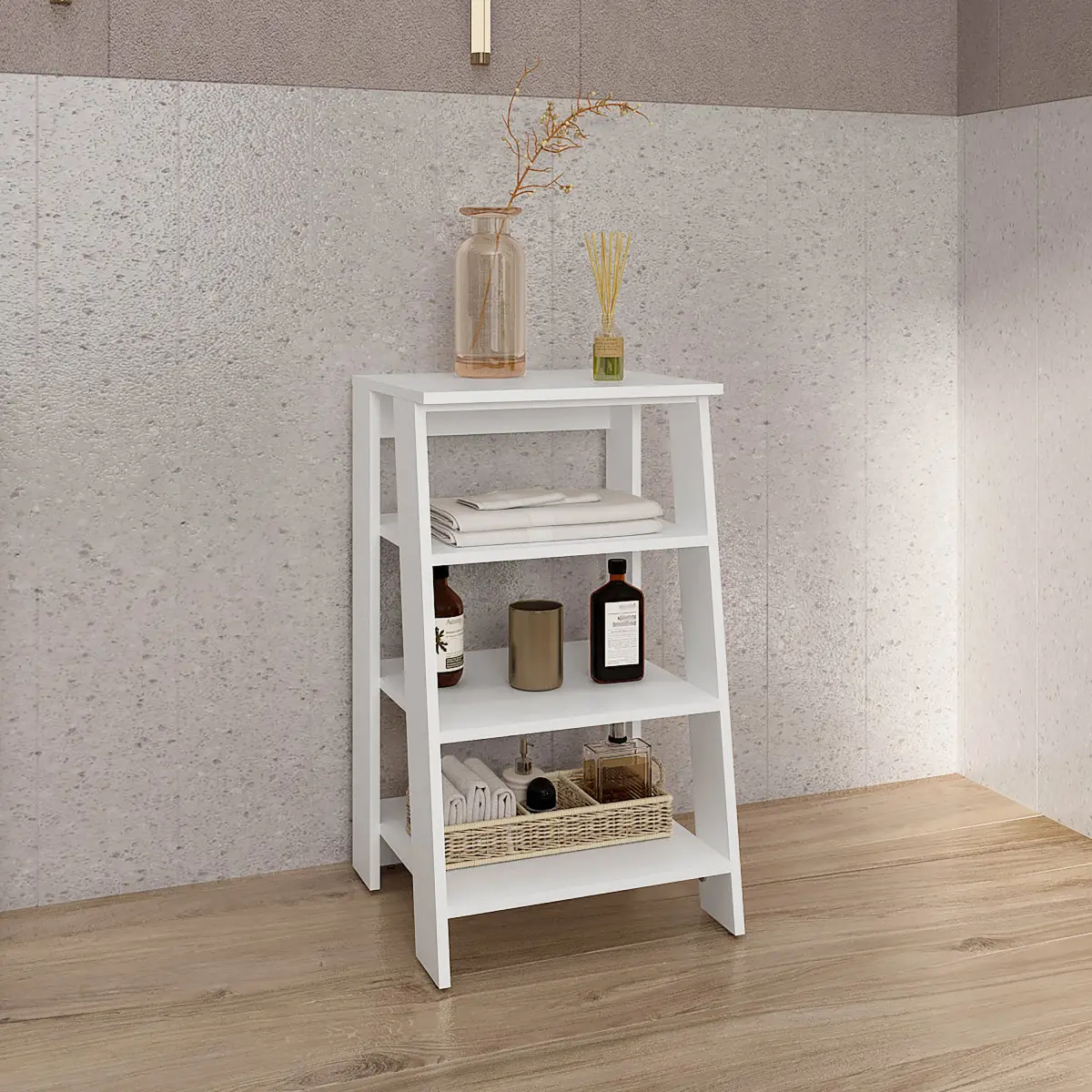 BATHBI 30" High  4-Tier Ladder Shelf  Organizer for Bathroom, Side Table, Living room in White