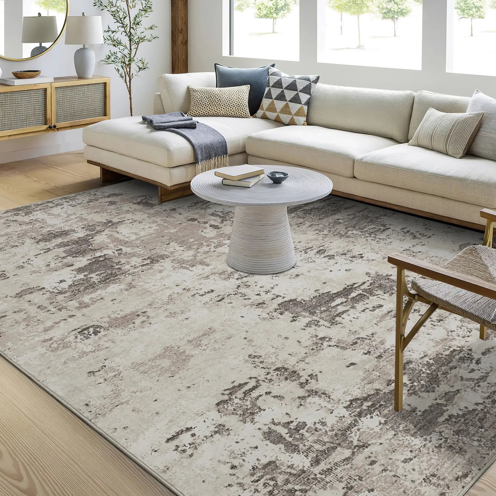 Modern Abstract Printed Rug Washable Large Size Interior Decorative Rug Stain Resistant Non Slip Ultra Thin Foldable High Traffic Area Rug for Living Room Dining Room and Bedroom