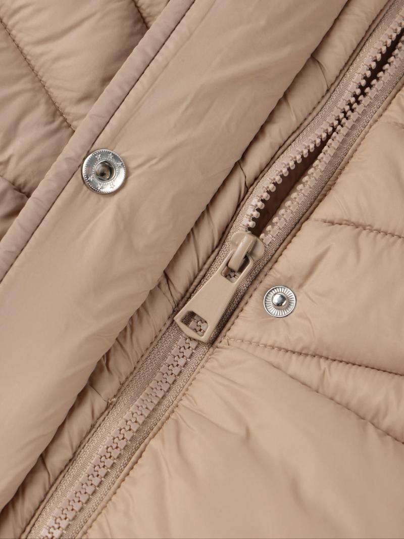 Women's Fall Winter Mid-Length Cotton Coat, Faux Fur Hood and Collar, Casual Fashion Outerwear with Side Pockets and Zipper Design, Quilted Puffer Coat