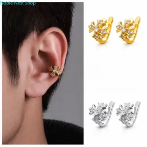 Unisex Clip On Earrings No Piercing, Adjustable Ear Cuff 5A CZ Hypoallergenic Waterproof Gold Silver
