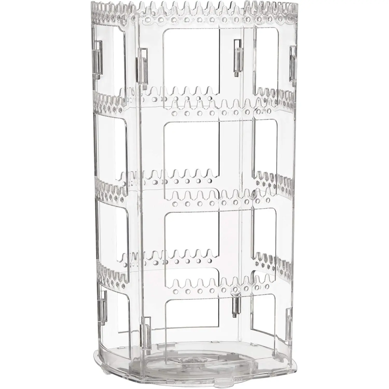 360 Rotating Earring Holder and  Organizer, 4 Tiers  Rack Display Classic Stand, 156 Holes and 160 Grooves for Necklaces Earrings Piercings, Clear