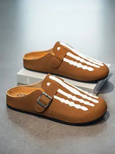 Men's Fashion Skeleton Bone Mule Slides, Lightweight Canvas Loafers, All-Day Wear Casual Shoes for Daily, Travel & Office