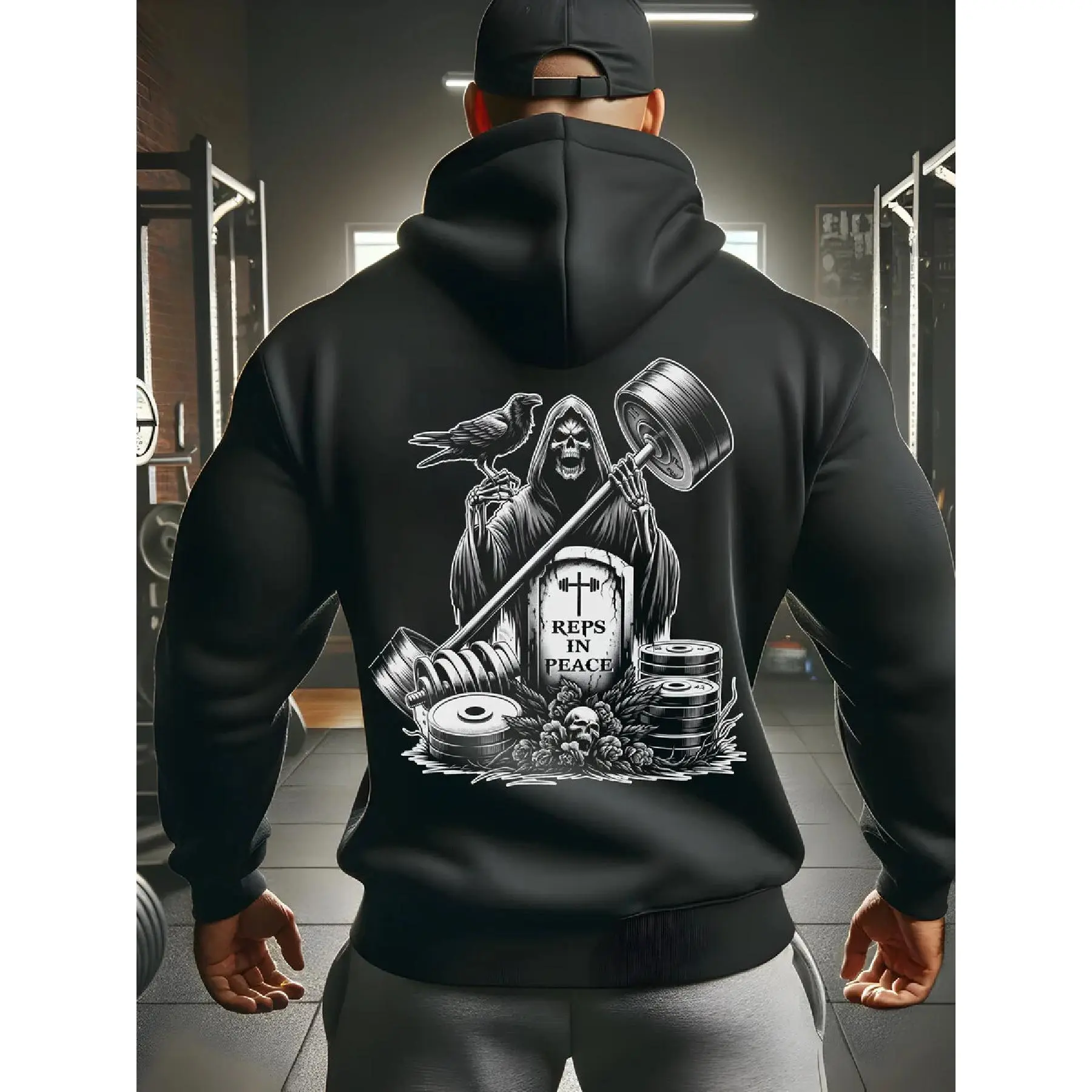 Mens Gifts, Gym Hoodie Grim Reaper Reps in Peace, Graphic Hoodie, Pop Culture Hoodie, Bold & Edgy Designs, Unisex Weatshirts Graphic Streetwear,
