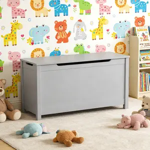 Gray MDF 31.5"W*13"D*16.7"H Kids Storage Toy Chest, 160LBS Top Load 50LBS Inner Capacity Large Organizer Box Easy 15-Min Assembly for Playroom Bedroom Living Room