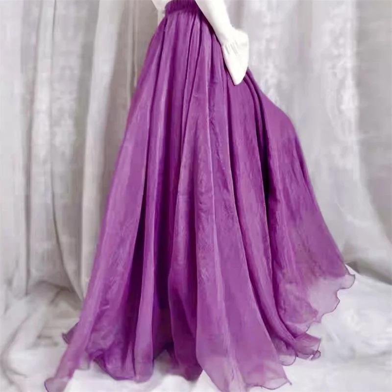 2025 New Fashion Women Chiffon Long Skirts High Waist Floor Length Ruffles White Summer Boho Maxi Skirt Saia Longa Faldas