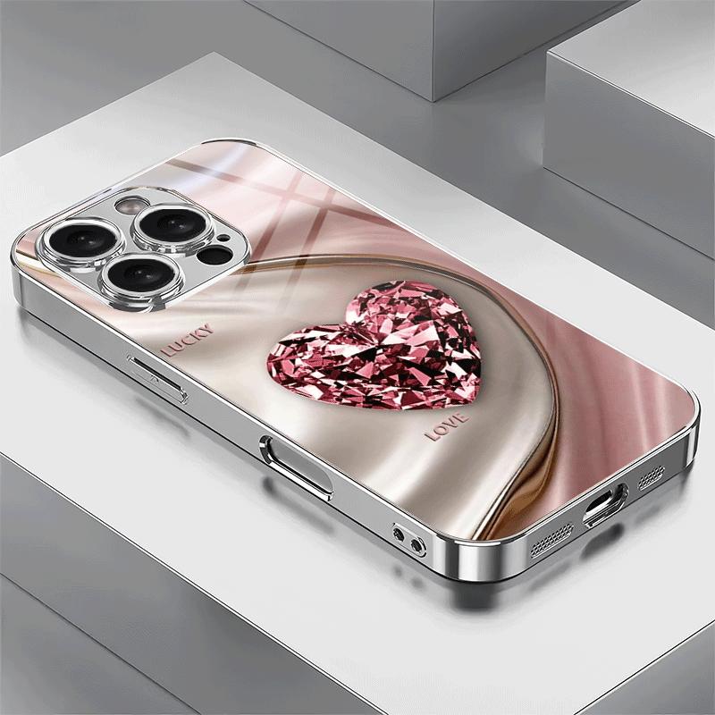 iPhoneアクセサリー Heart Evanglista iPhone 16 Pro Max Case Phone Case: Heart-shaped Diamond Wave Electroplated Glass Phone