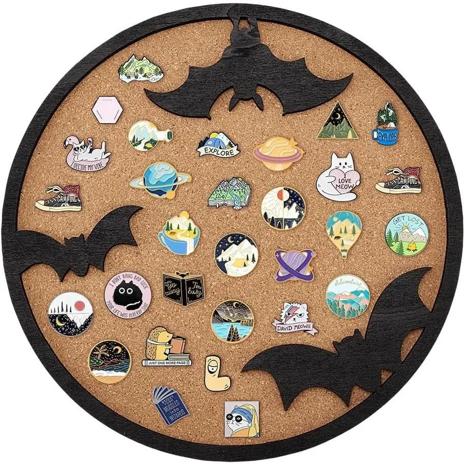Round Cork Bat Pin Display Board, 11.8x0.7inch Bulletin Board Brooch Jewelry Display Cork Tray for Brooch Pin Storage and Halloween Decor
