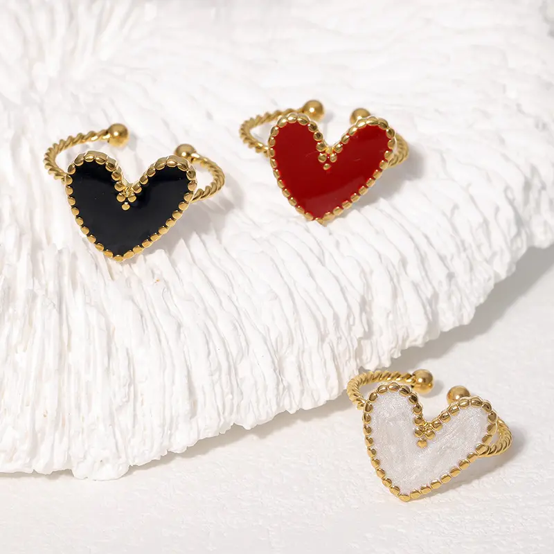 Women's Stainless Steel Adjustable Heart Shape Ring - Red Enamel, Luxury Fashion Jewelry, Love Statement Ring, Love Statement Rings