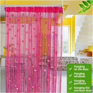 Rose Flower Line Curtain Silver Thread Tassel String Door Curtain, Tassel Partition Curtain for Door, Home Decorative Curtain, Curtain for Doorway, Living Room, Bedroom, Wedding, Halloween, Christmas, Valentine's Day Home Decoration