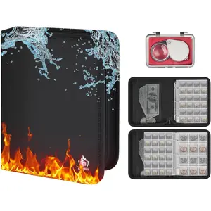 2000? Fireproof  Collection Book Holder with Magnifying Glass, 312 Pocket 3-Ring  Album Organizer with Flaps,  Storage Case Binder  Collecting Supplies (Black)