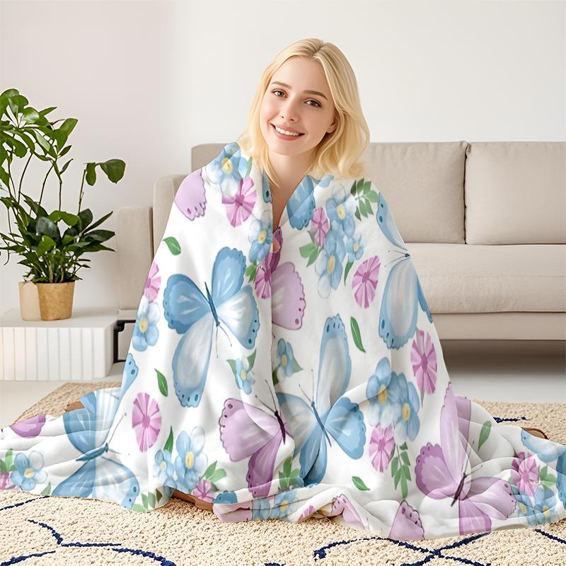 Viral Pastel Butterfly Watercolor Blanket Taking Over TikTok! Realistic Floral & Butterfly Design Fleece Throw, Printed In USA