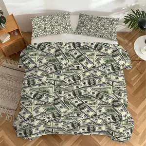 Full Print Dollar Bill 2/3pcs Duvet Cover Set, No Filling – Funny Novelty Bedding Set, Ideal for Novelty Bedroom, Teen Boy Room, Money Theme Dorm, Funny Guest Room & Casual Home All‑Season Use
