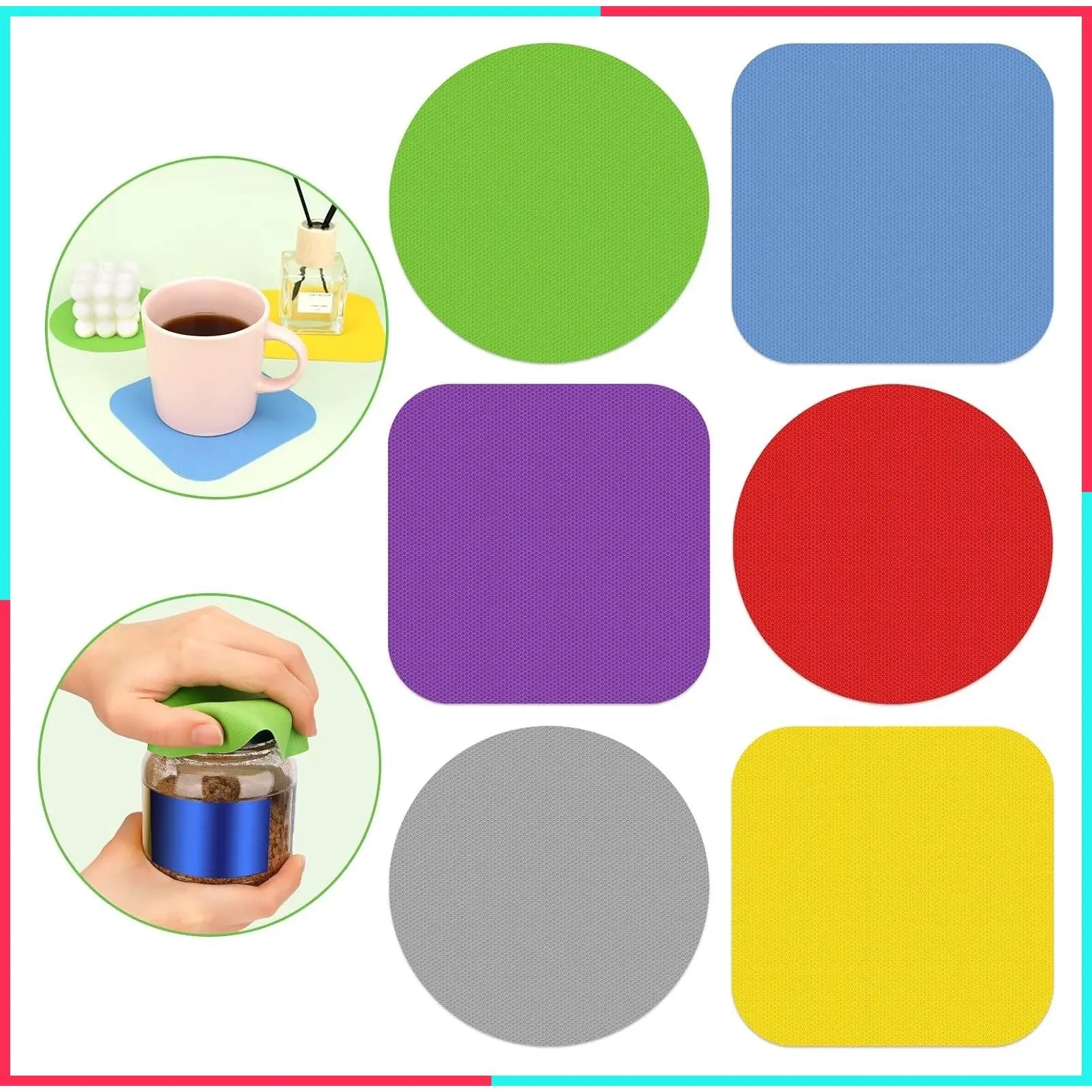 6 Pcs Jar Opener, Rubber Jar Grippers Multi-function Silicone Jar Gripper Pads Bottle Lid Opener Jar Openers for Seniors with Arthritis Weak Hands (6 Colors)