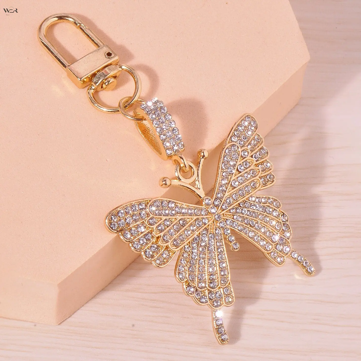 10cm Glamorous Butterfly Bag Charm for Female, Crystal Pave Alloy Frame Keychain with Rhinestone Wings - Ideal Birthday Gift, Swivel Hook