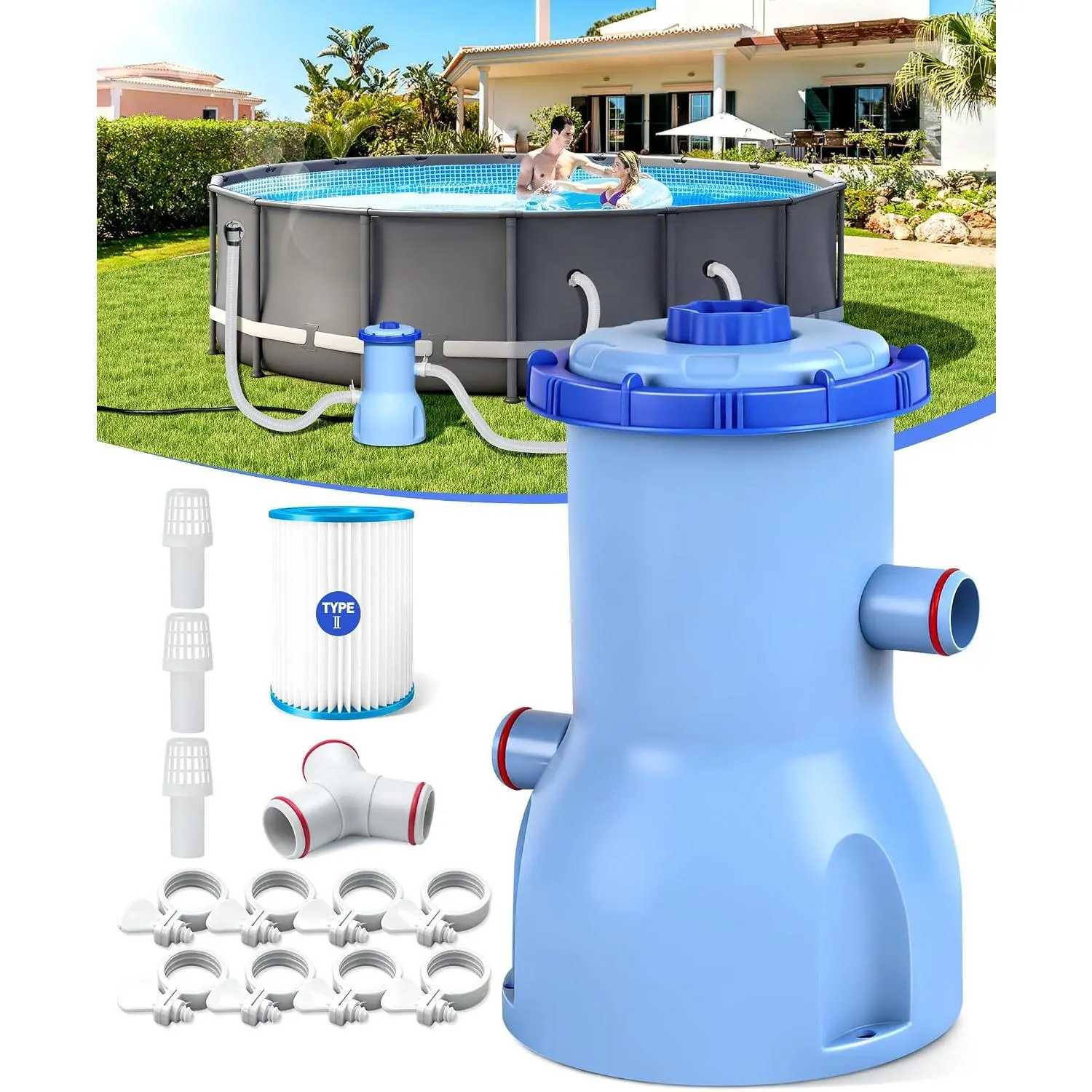 2026 Improved 530 GPH Small Pool Filter Pump | ETL Certified  Filter Pump for Above Ground Pools | Water Circulation System-  Remove Debris,  -clear Pool Water