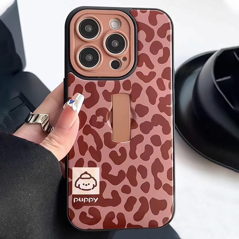 Fashion Leopard Pattern Phone Case with Ring Holder, Shockproof Phone Protective Cover, Phone Accessories Compatible with iPhone 17 16 15 14 13 12 11 Pro Max, Casing