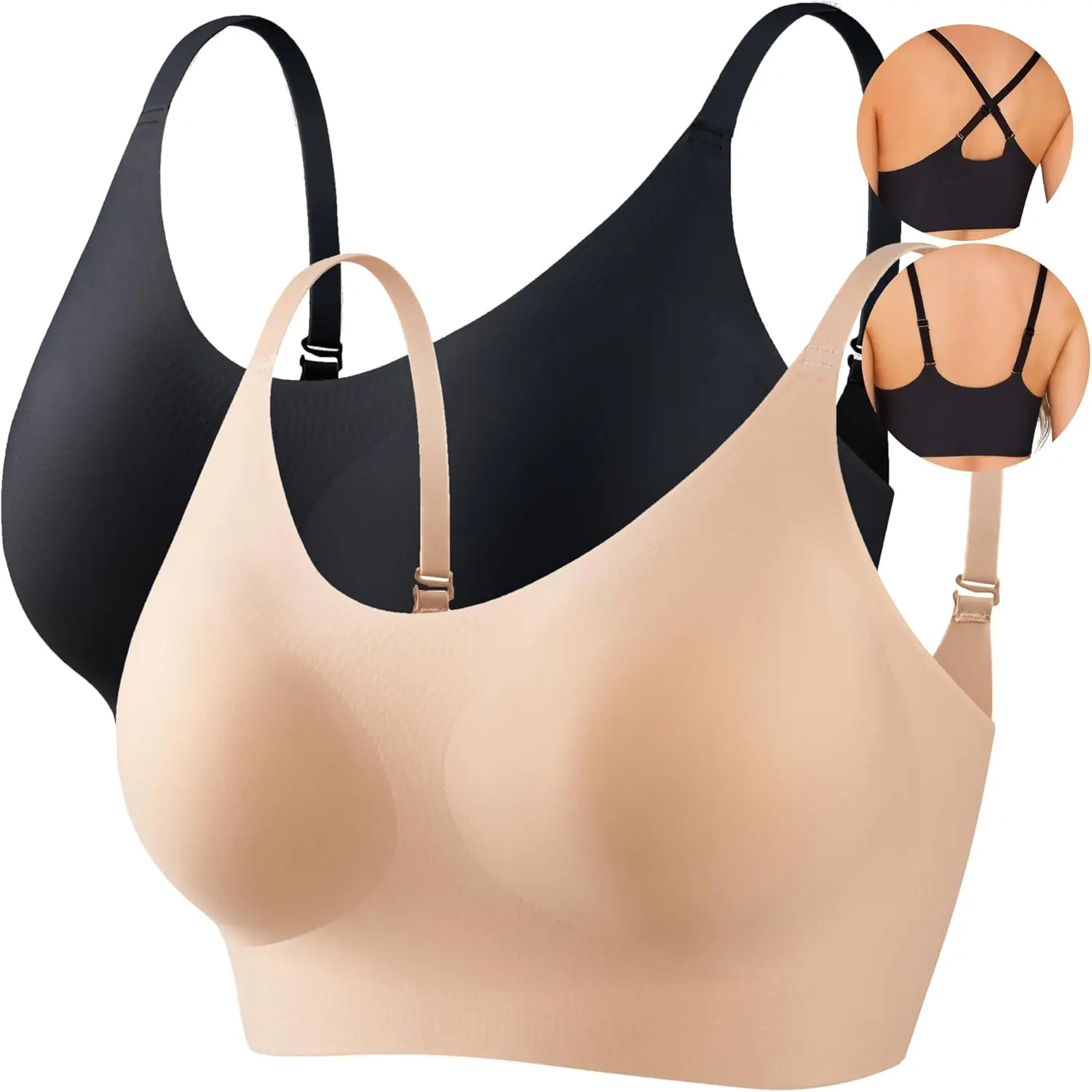Bras for Women Comfort Seamless Bra, Cross Back Adjustable Bralette Bra, Wireless Everyday Bras for Women A-C Cup