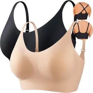 Bras for Women Comfort Seamless Bra, Cross Back Adjustable Bralette Bra, Wireless Everyday Bras for Women A-C Cup