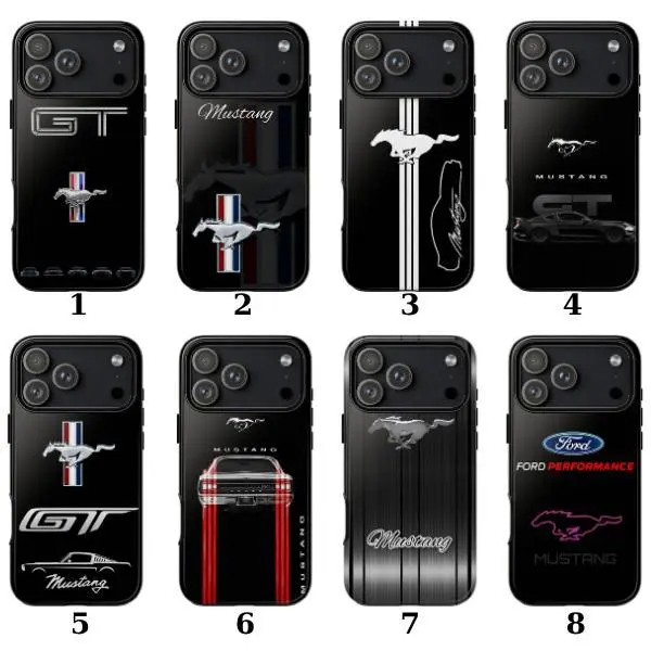 8 Ford Mustang GT Logo Phone Case Collection Black Mustang Racing Themed Phone Case Premium Matte Texture, Protection, Shockproof, Anti-Drop, Anti-Fingerprint For IPhone 17-12, Pro Max, Pro Plus, and Samsung S25-22 Protection Safety