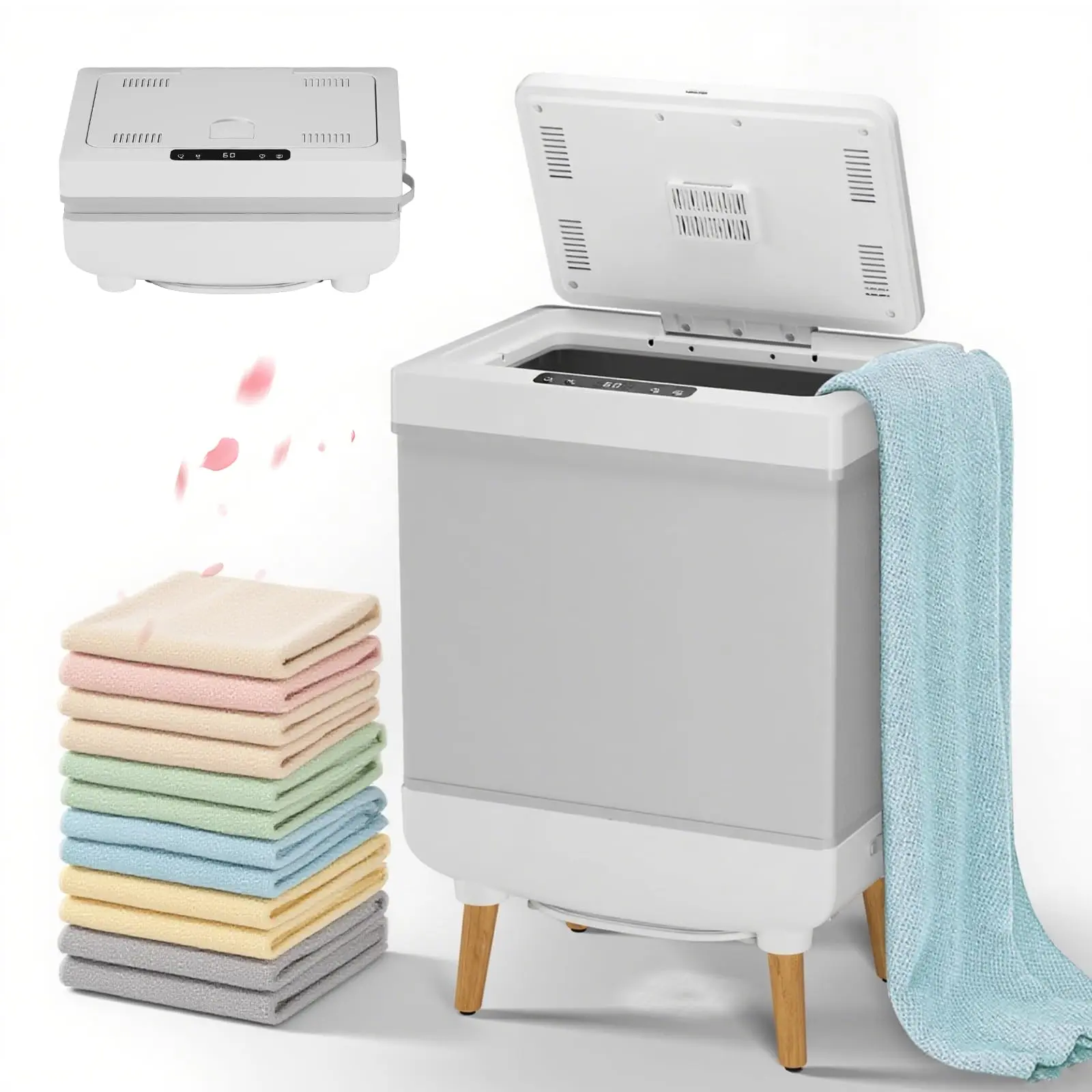 Portable 35L Electric Towel Warmer Bucket for Bathroom - Collapsible Design, LED Display, Heating & Drying Modes, Timer, Auto Shut-Off - Ideal for Home, Spa, Apartment, Travel