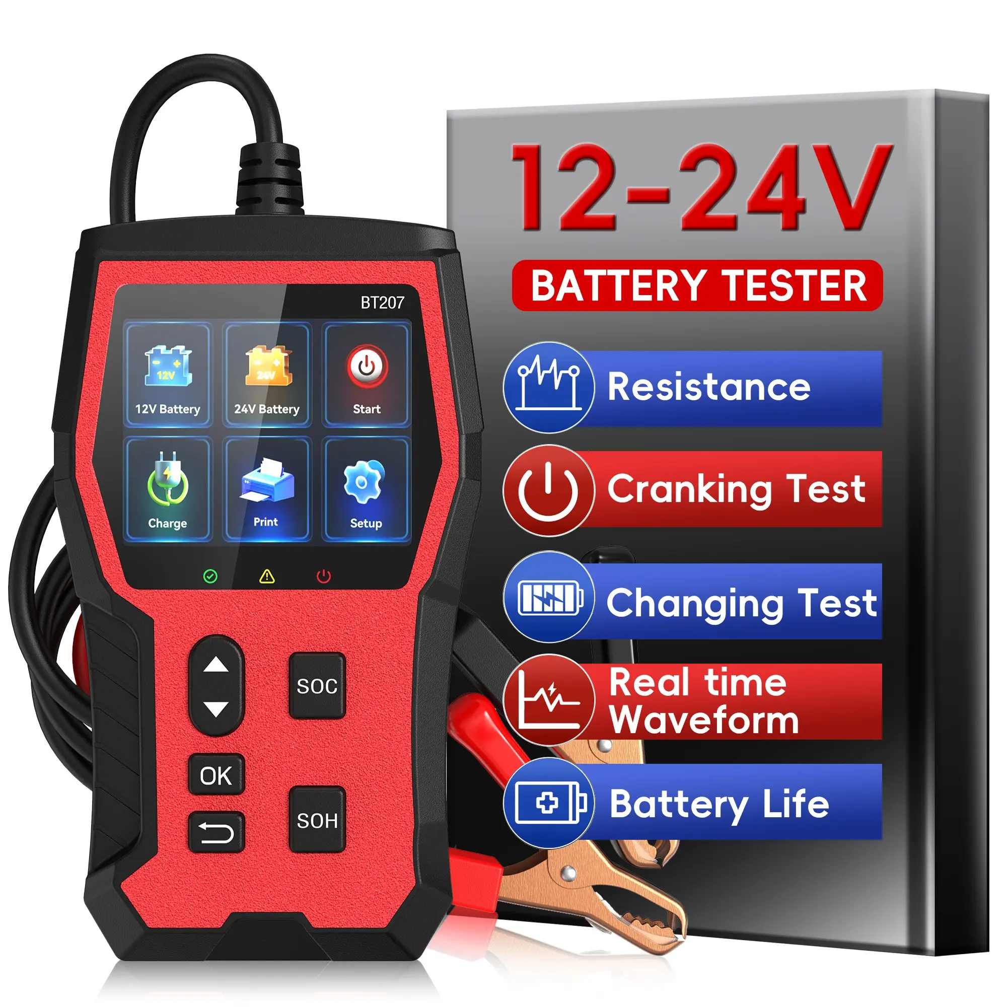Car Battery Tester 6v/12V/24v, 2-120ah, 100-3000 Cca, Agm/gel/li-Ion, Alternator Starter Charger Analyzer, Qr Cloud Report, Digital Checker