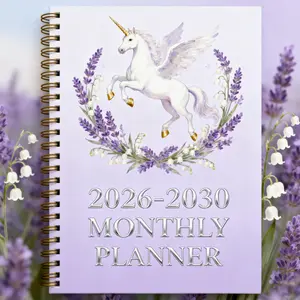 2026-2030 Monthly Planner/Calendar - January 2026 to December 2030, 5-year Monthly Planner, Lavender White Horse Themed Cover Design Notebook, Yearly Calendar Planning, Monthly Tabs, 60-Month Calendar, 5.5 x 8.3 inches, Thick Paper, Flexible Cover, Durabl