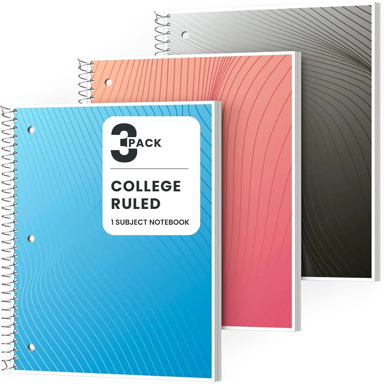 1 Subject Spiral Notebook College Ruled 3 Pack, 140 Pages