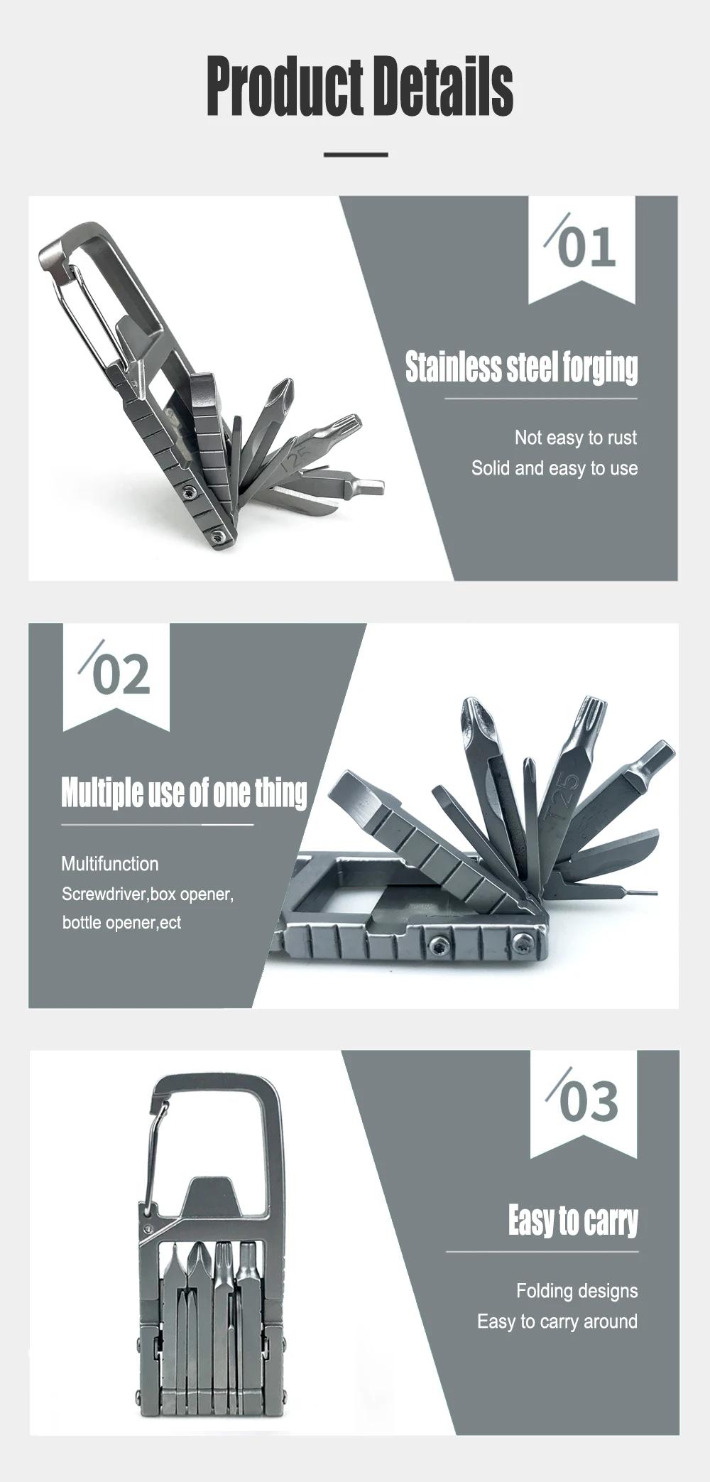 13 in 1 Multifunction Stainless Steel Tool Combination Folding Outdoor Tools Corkscrew Screwdriver Wrench Knife Knife Keychain