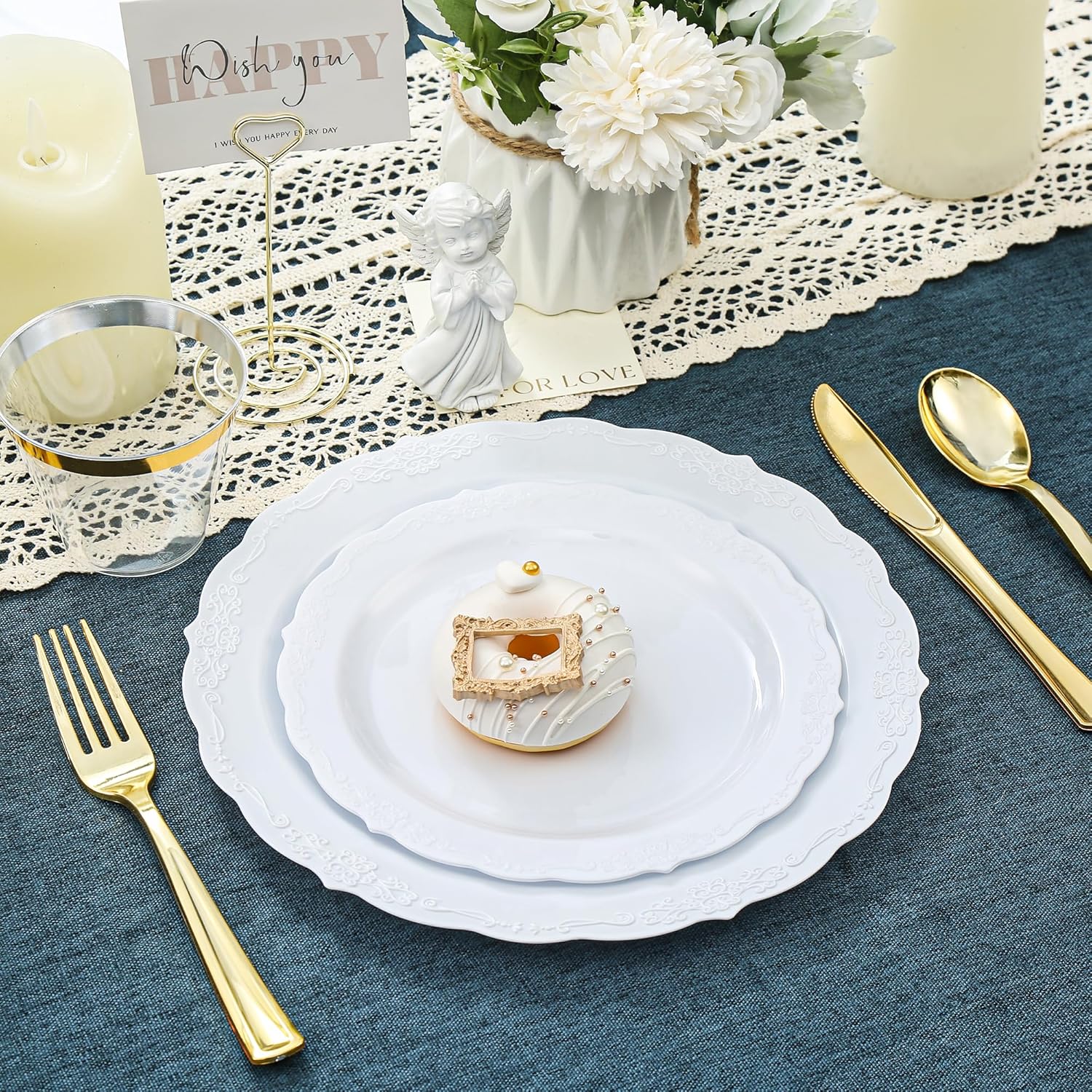 100 count White Plastic Plates - 10.25inch Dinner Disposable Plates -  Heavy Duty Hard Disposable Dinner Plates - Party Supplies for Birthdays, Celebrations, Wedding